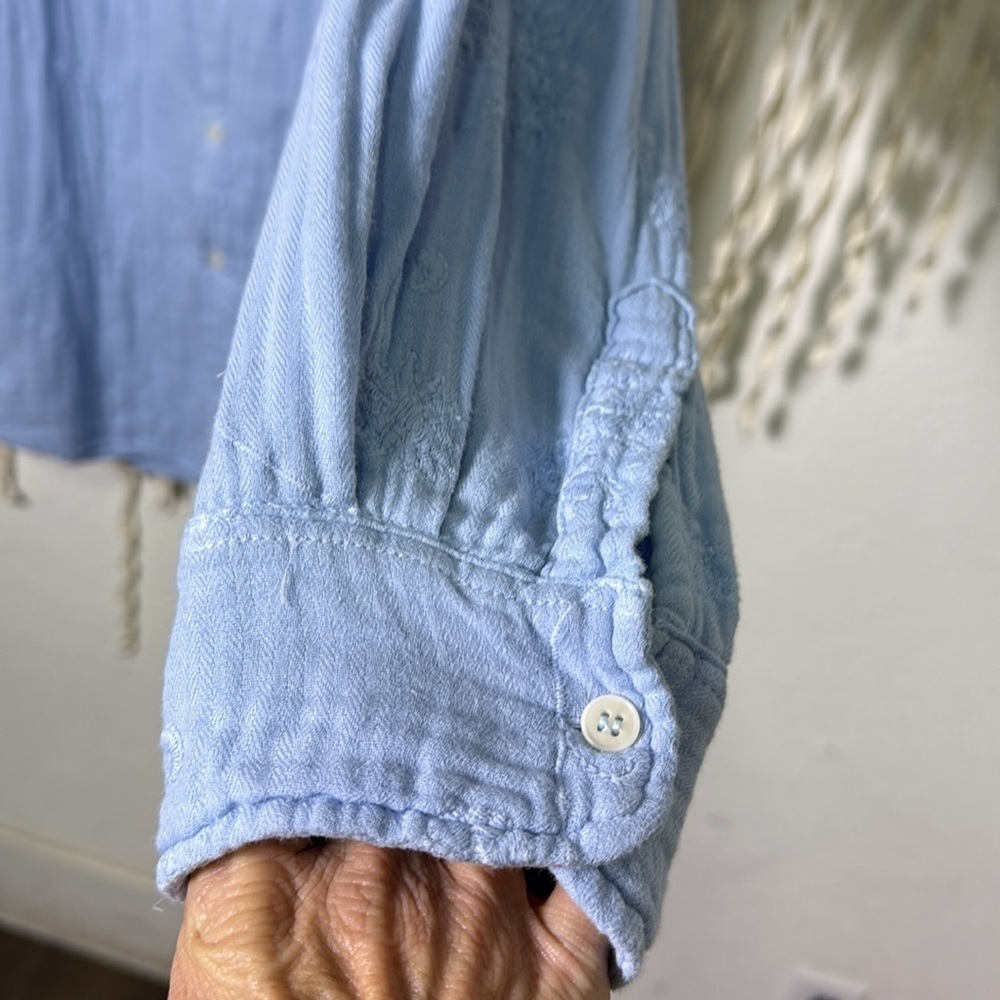 CP Shades Summer Blue Embroidered Cotton Long Sleeve Button Down Blouse XL - Picture 8 of 12